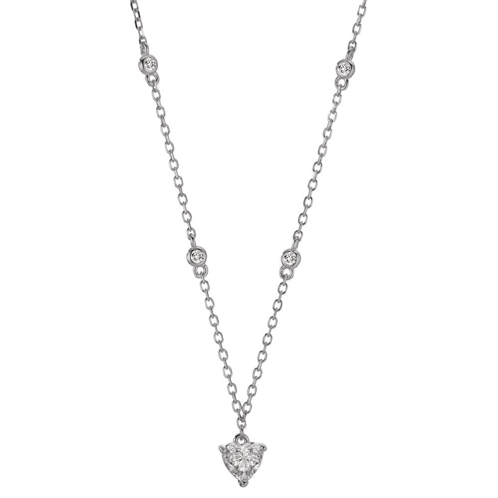 Collier Argent Zircone 5 Pierres Rhodié Coeur 40-45 cm