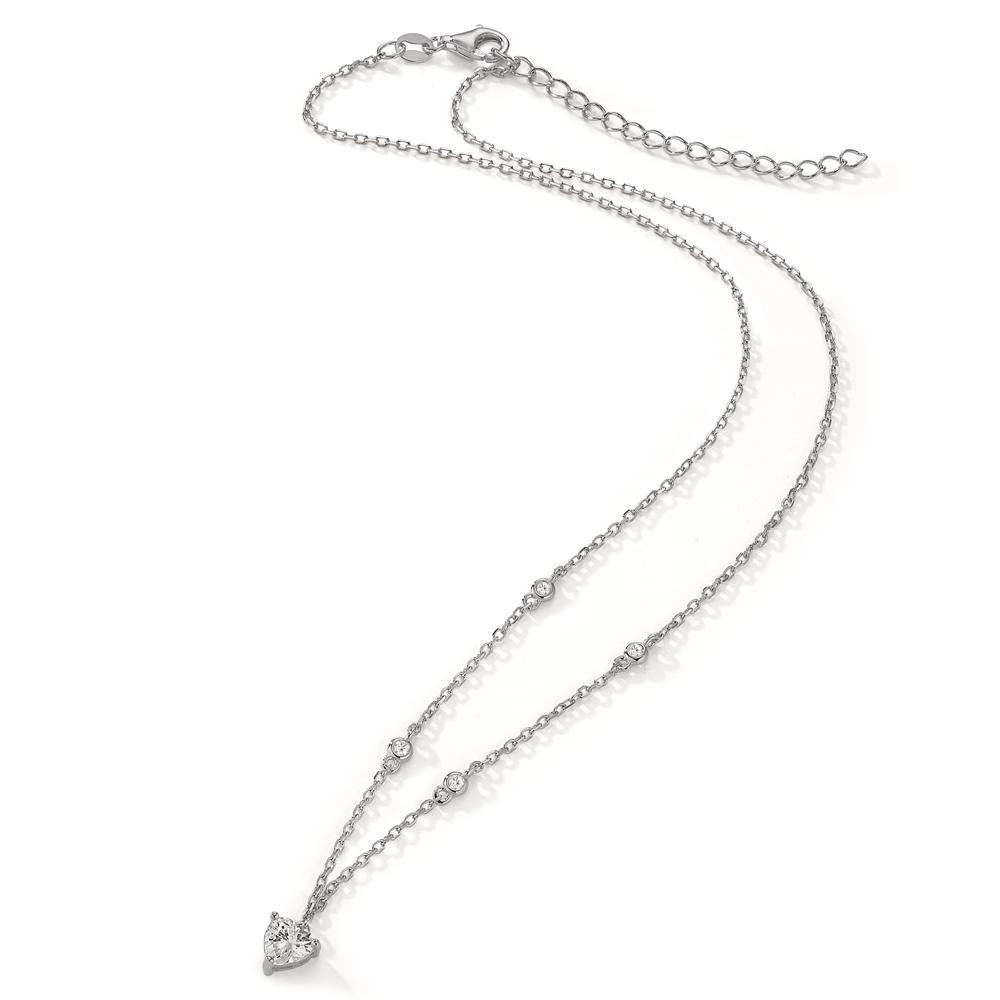 Collier Argent Zircone 5 Pierres Rhodié Coeur 40-45 cm