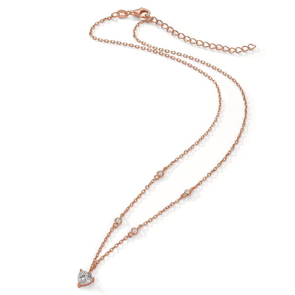 Collier Argent Zircone 5 Pierres rosé Plaqué or Coeur 40-45 cm