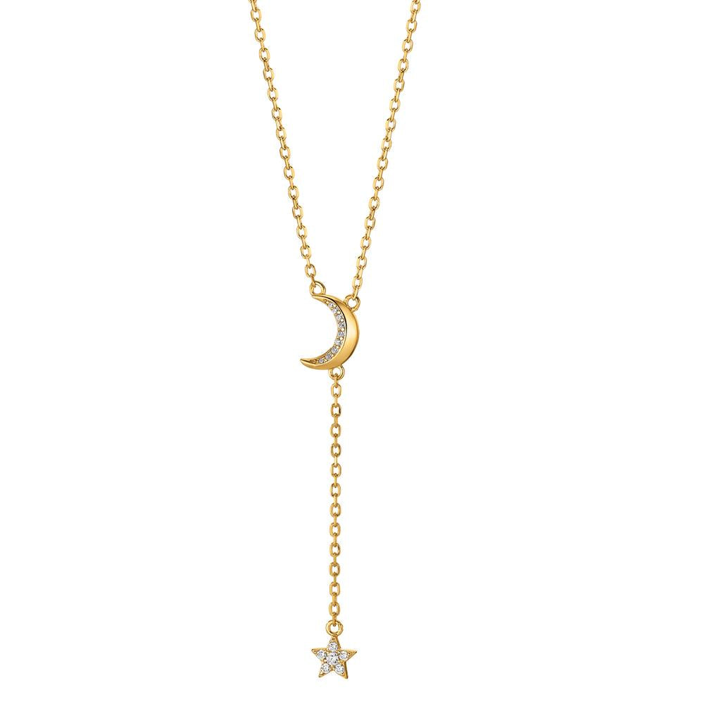 Collier Argent Zircone jaune Plaqué or Lune 40-45 cm