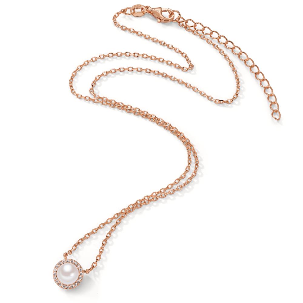 Collier Argent Zircone rosé Plaqué or perle d'eau douce 40-45 cm Ø9 mm