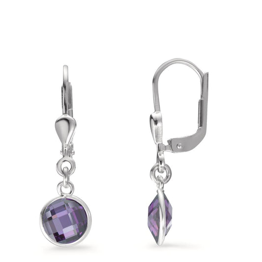 Pendant d'oreilles Argent Zircone violet, 2 Pierres Ø6 mm