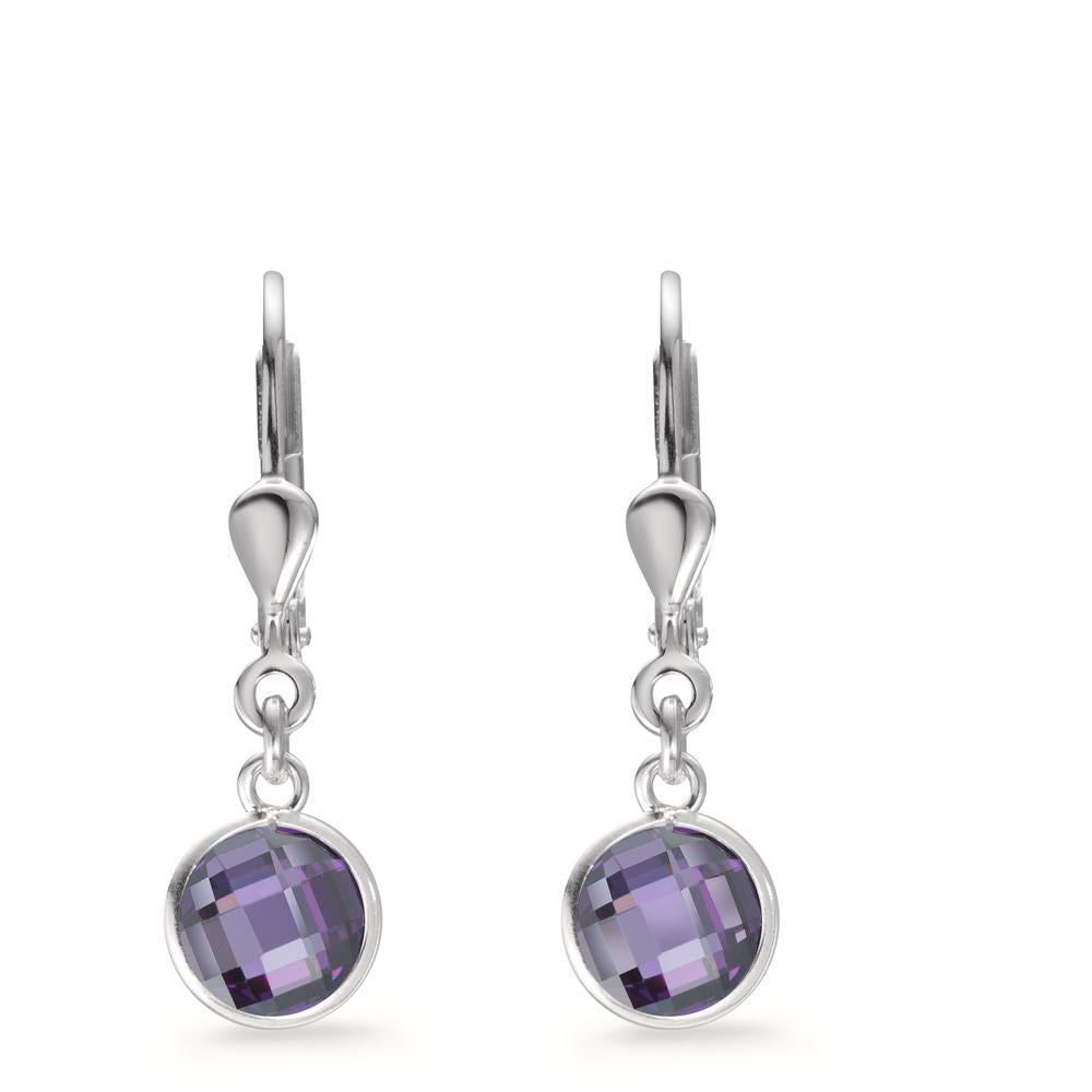 Pendant d'oreilles Argent Zircone violet, 2 Pierres Ø6 mm