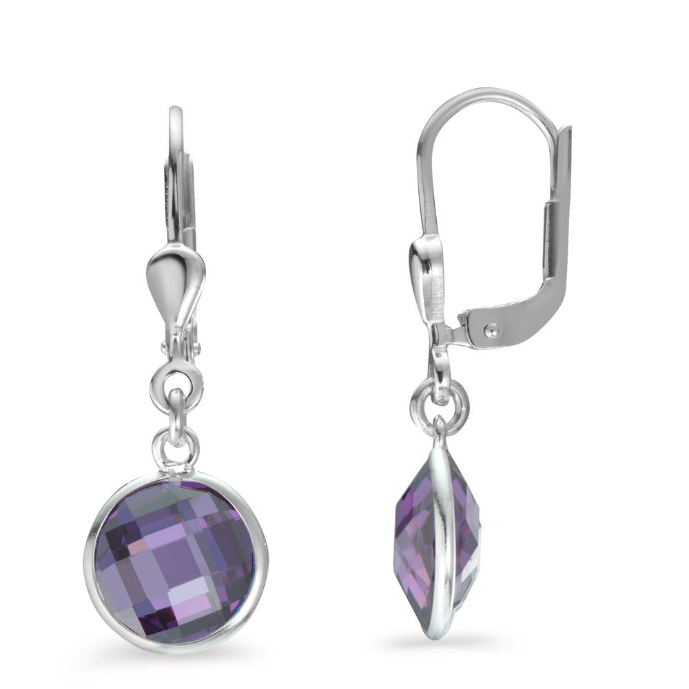 Pendant d'oreilles Argent Zircone violet, 2 Pierres Ø8 mm