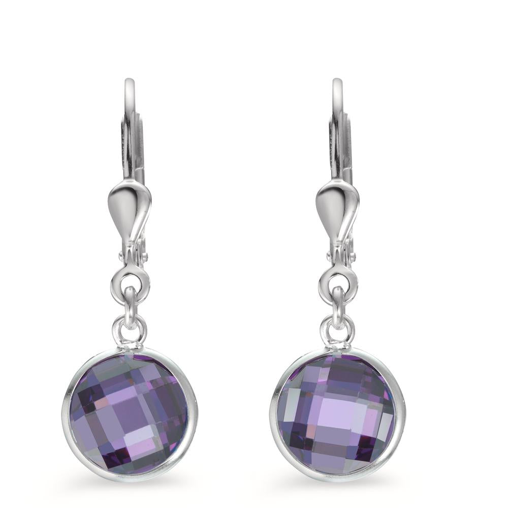 Pendant d'oreilles Argent Zircone violet, 2 Pierres Ø8 mm