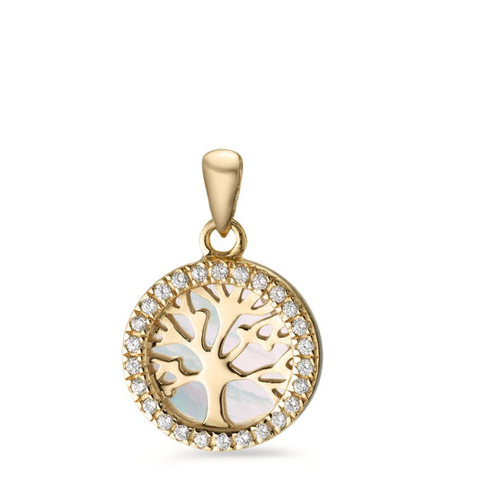 Pendentif Argent Zircone jaune Plaqué or nacre Arbre de la vie Ø12 mm