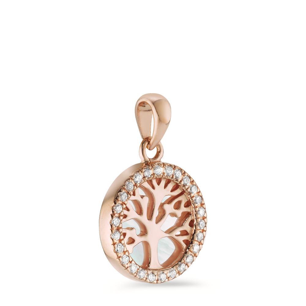 Pendentif Argent Zircone rosé Plaqué or nacre Arbre de la vie Ø12 mm