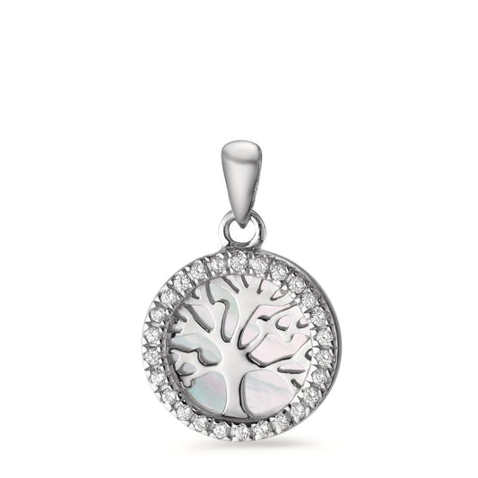 Pendentif Argent Zircone Rhodié nacre Arbre de la vie Ø12 mm