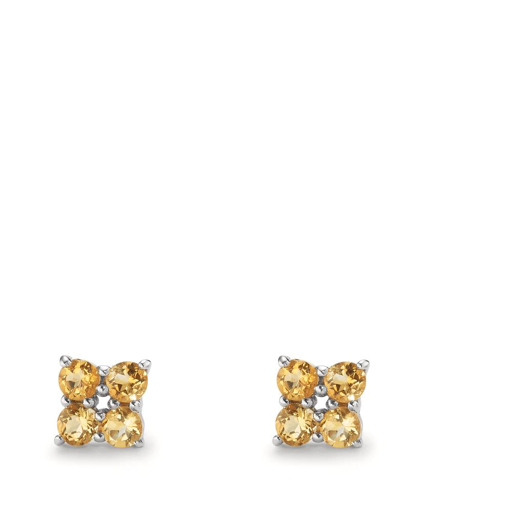 Clous d'oreilles Argent Citrine 8 Pierres Rhodié Ø4 mm