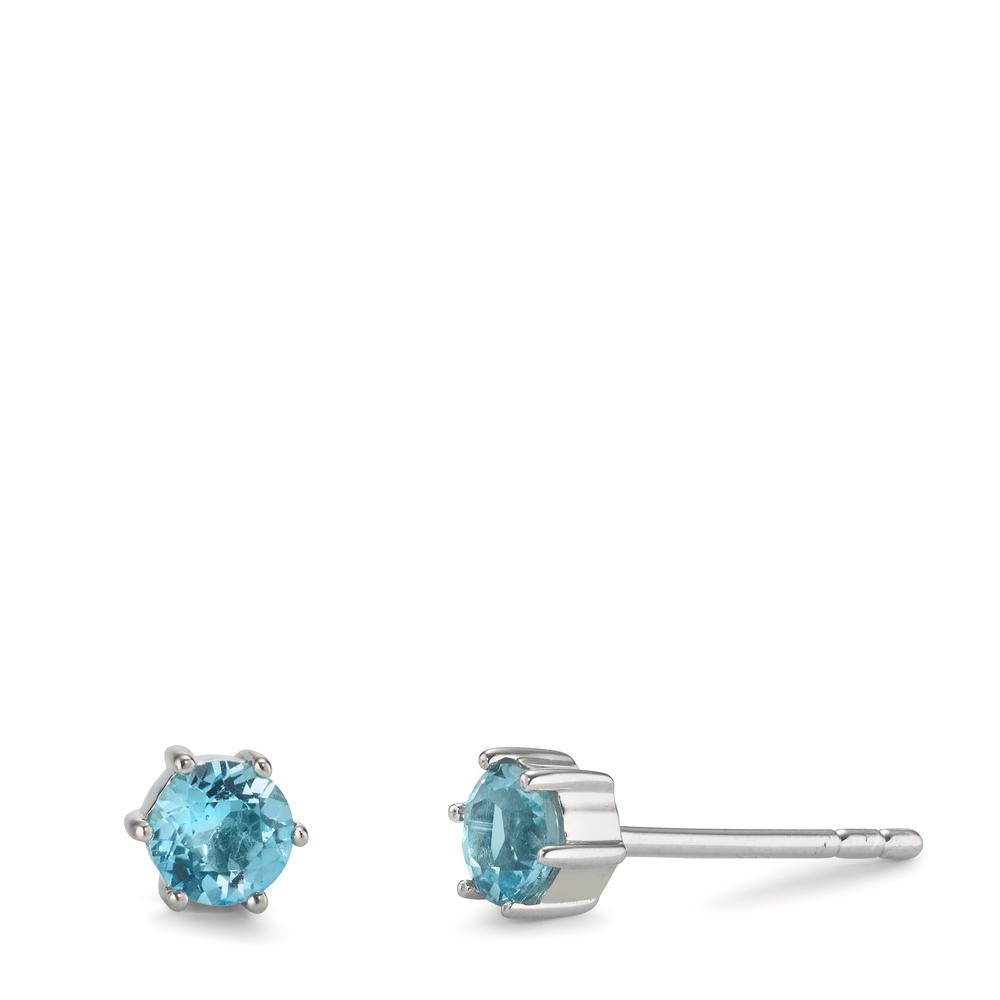 Clous d'oreilles Argent Topaze bleu, 2 Pierres Rhodié Ø4.5 mm