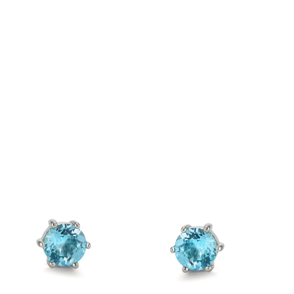 Clous d'oreilles Argent Topaze bleu, 2 Pierres Rhodié Ø4.5 mm