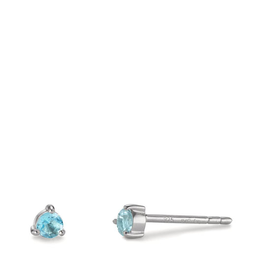 Clous d'oreilles Argent Topaze bleu, 2 Pierres Rhodié Ø3.5 mm