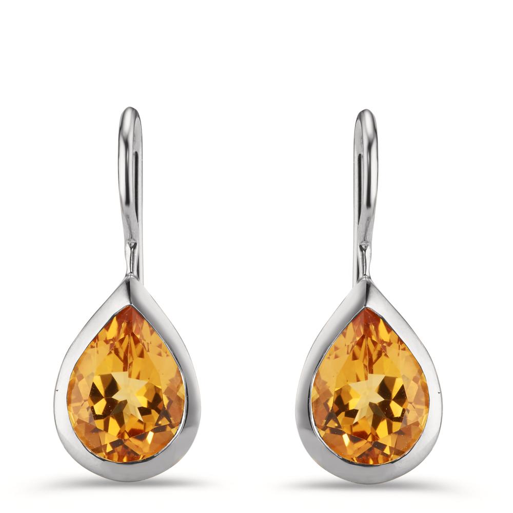 Pendant d'oreilles Argent Citrine 2 Pierres Rhodié