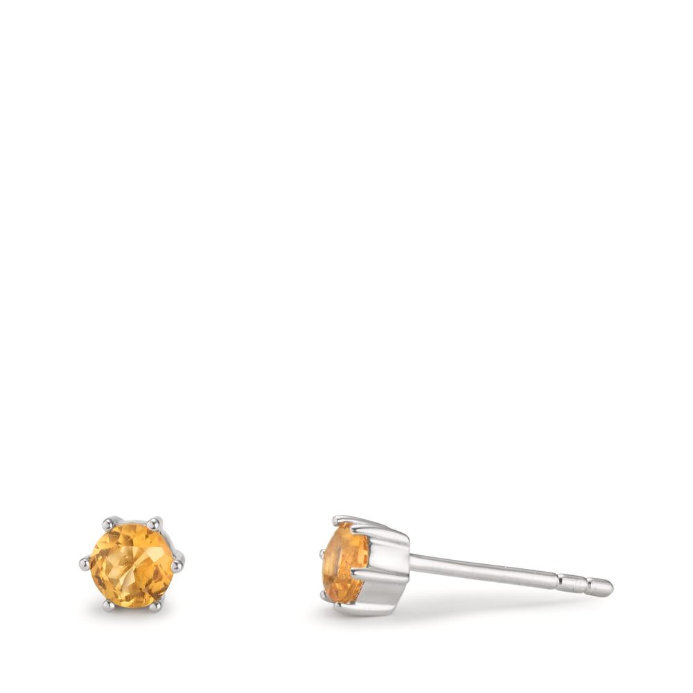 Clous d'oreilles Argent Citrine 2 Pierres Rhodié Ø4.5 mm