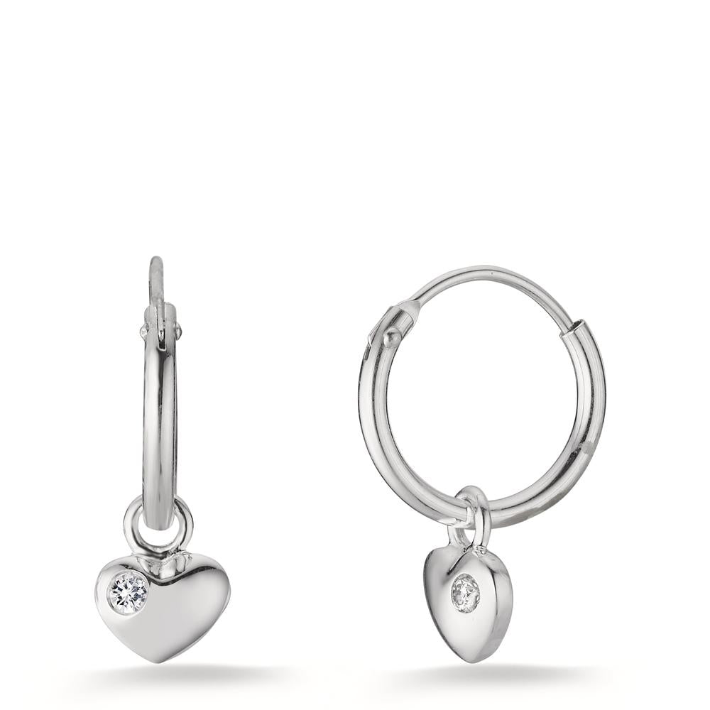 Créoles avec pendentif Argent Zircone blanc, 2 Pierres Coeur Ø5.5 mm