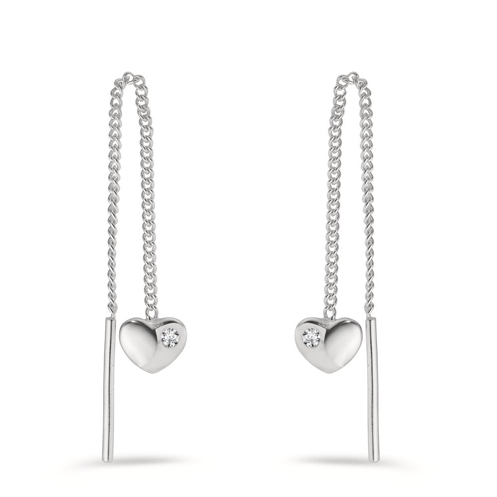 Boucles d'oreilles pendantes Argent Zircone 2 Pierres Coeur