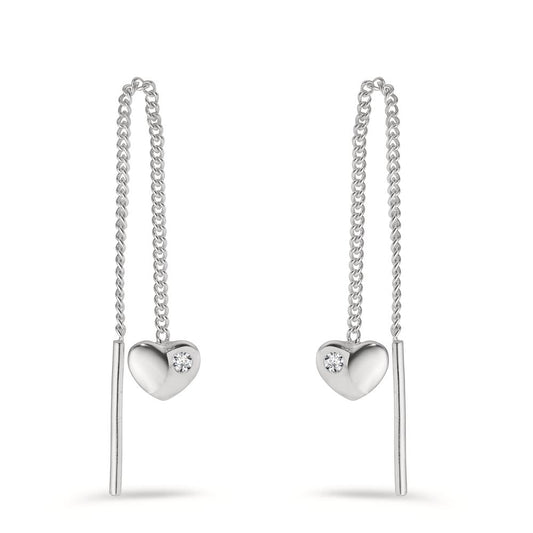 Boucles d'oreilles pendantes Argent Zircone 2 Pierres Coeur