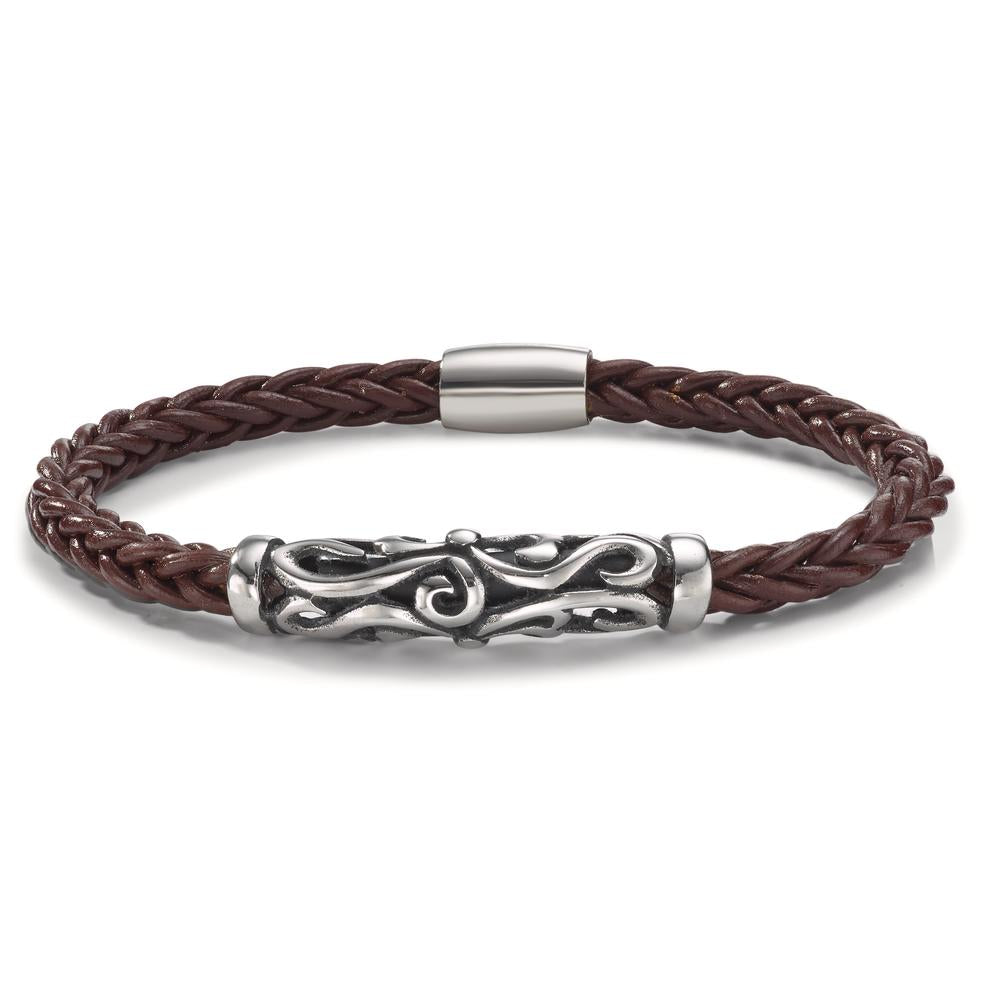 Bracelet Acier inoxydable, Cuir Patinée 22 cm Ø6.5 mm