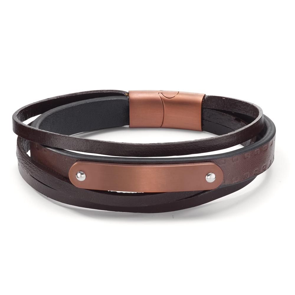 Bracelet Acier inoxydable, Cuir brun PVD 20.5 cm