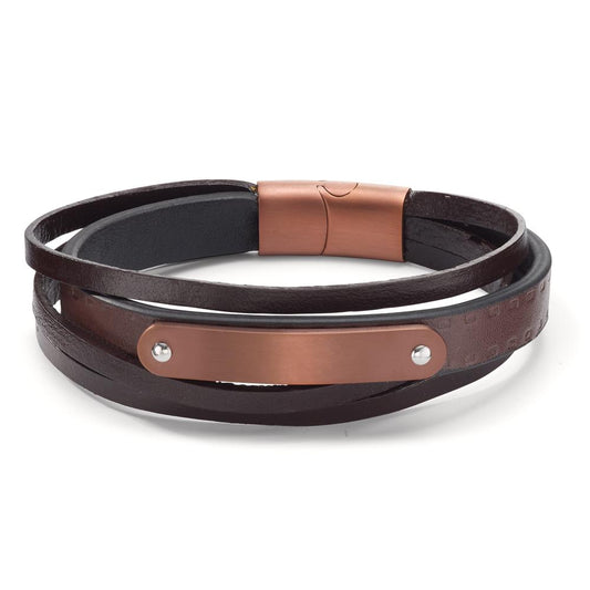 Bracelet Acier inoxydable, Cuir brun PVD 20.5 cm