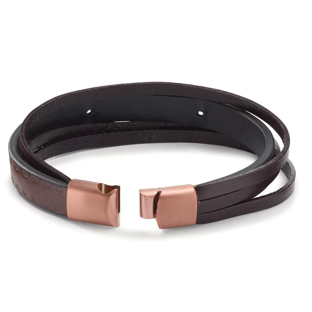 Bracelet Acier inoxydable, Cuir brun PVD 20.5 cm