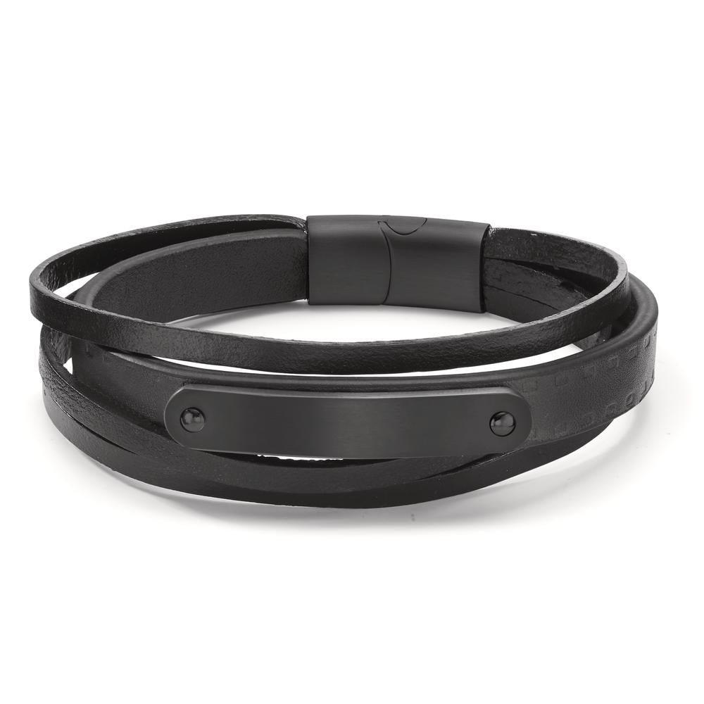 Bracelet Acier inoxydable, Cuir noir PVD 20.5 cm