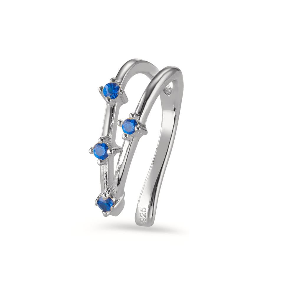 Ear cuff Argent Zircone bleu, 4 Pierres Rhodié Ø10 mm