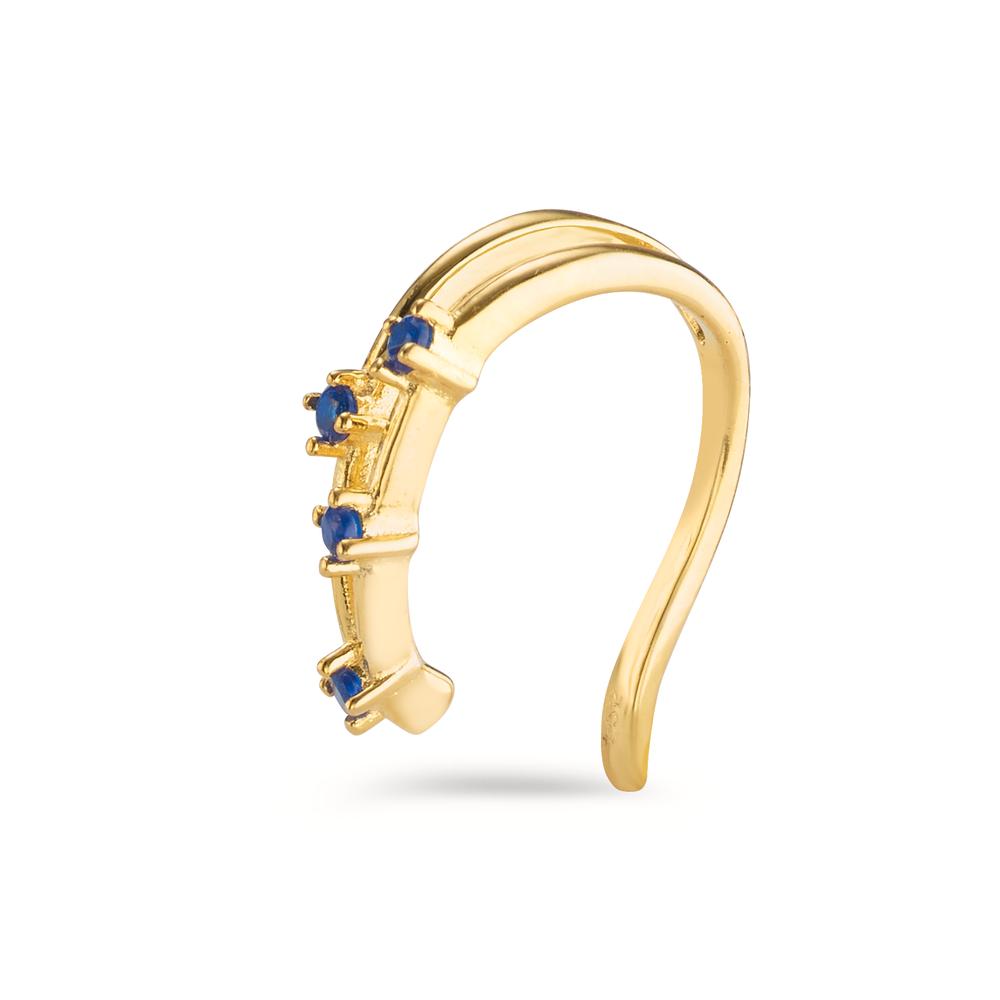 Ear cuff Argent Zircone bleu, 4 Pierres jaune Plaqué or Ø10 mm