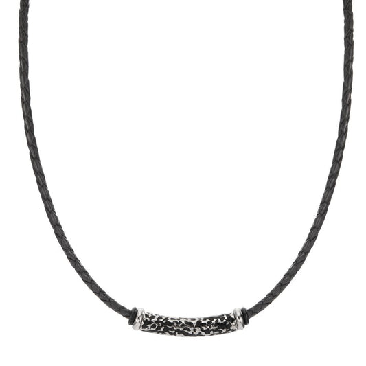 Collier Acier inoxydable, Cuir noir PVD 50 cm Ø3.7 mm