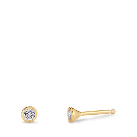 Clous d'oreilles Argent Zircone 2 Pierres jaune Plaqué or Ø3 mm