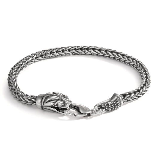 Bracelet Argent Zircone 2 Pierres Patinée Serpent 21 cm