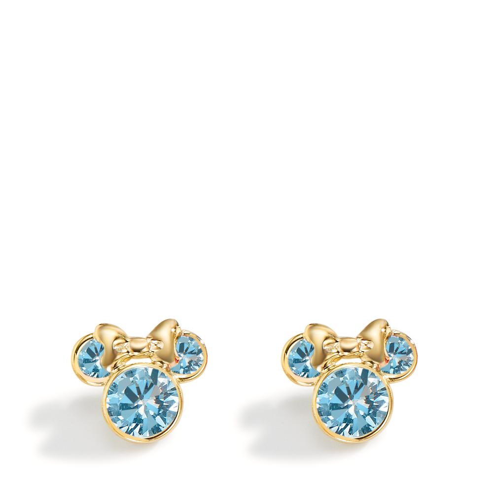 Clous d'oreilles Or jaune 9K Zircone aqua, 6 Pierres Ø8 mm