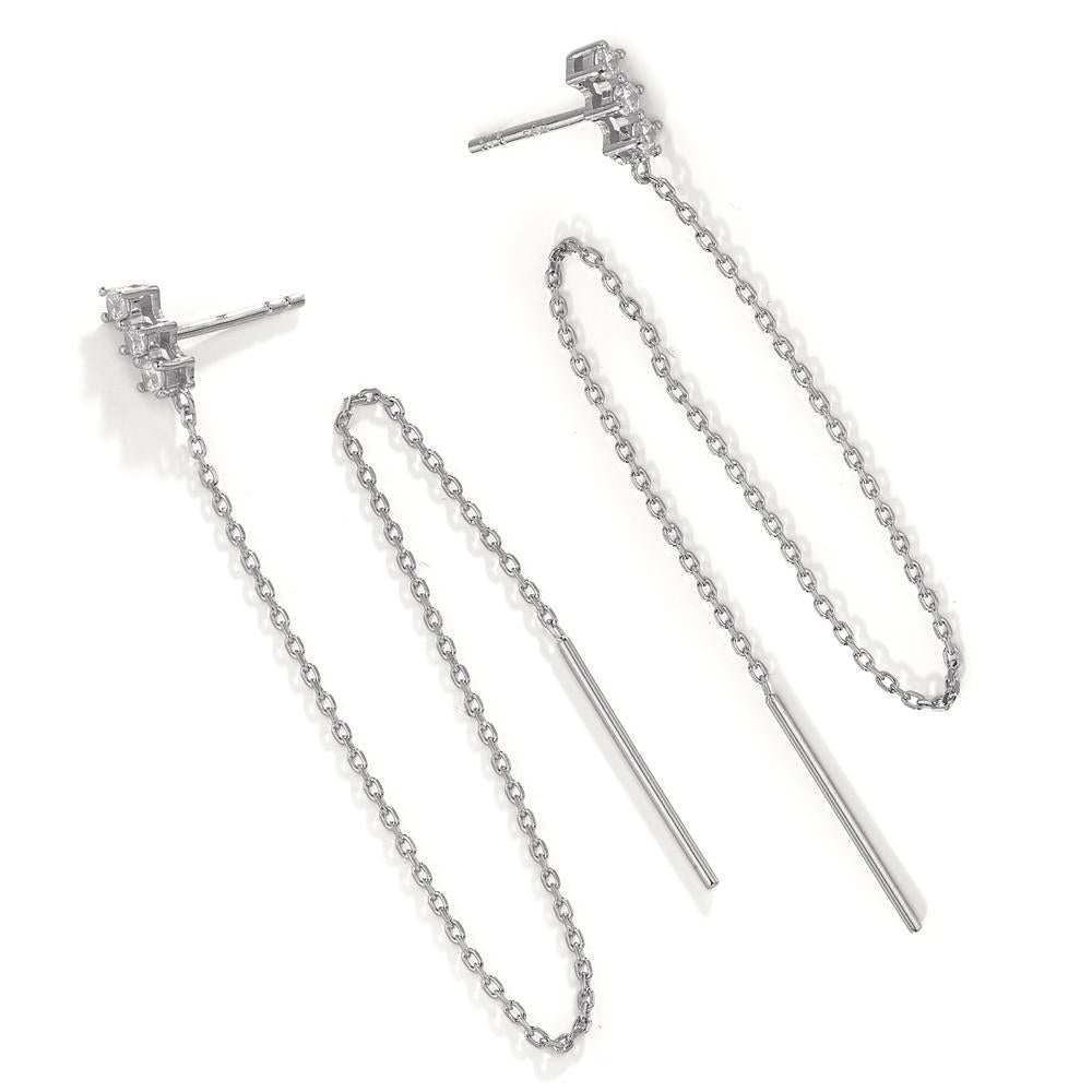 Boucles d'oreilles pendantes Argent Zircone 6 Pierres Rhodié