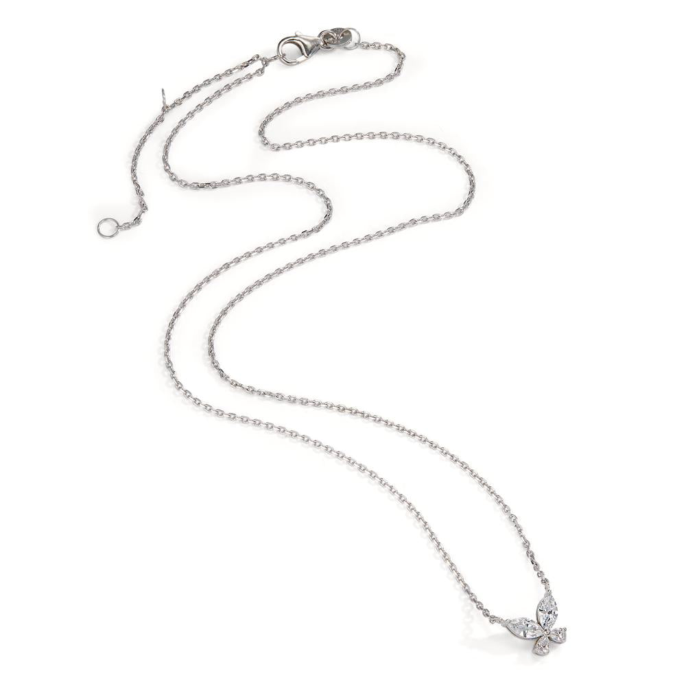 Collier Argent Zircone 4 Pierres Rhodié Papillon 40-45 cm