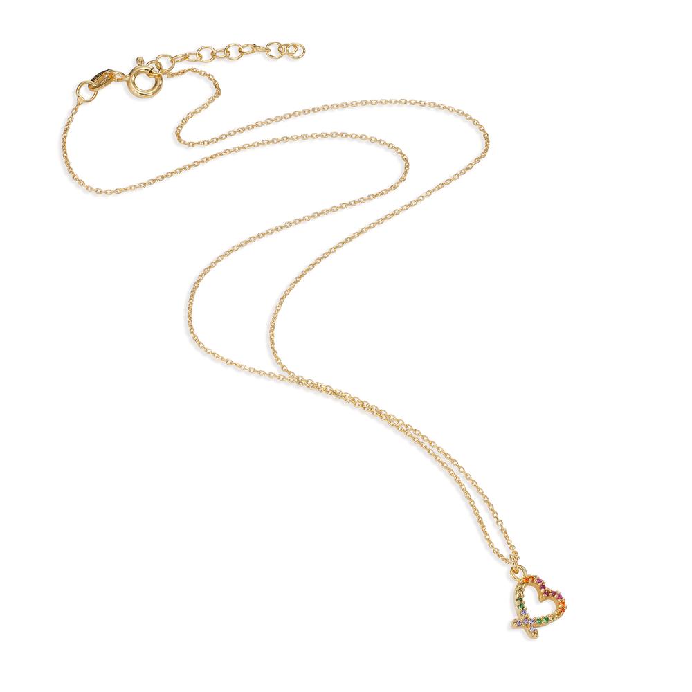 Collier Argent Zircone coloré jaune Plaqué or Coeur 42-45 cm