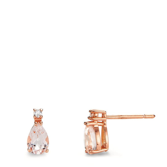 Clous d'oreilles Or rouge 18K Morganite, Diamant 0.032 ct, 2 Pierres, w-si