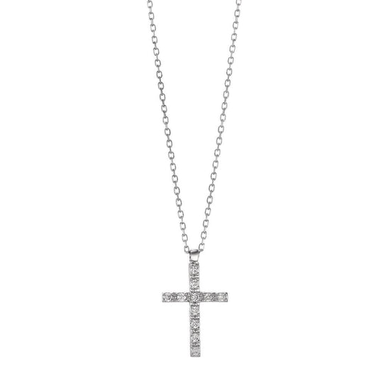 Collier Or blanc 18K Diamant 0.06 ct, 11 Pierres, w-si Croix 42 cm