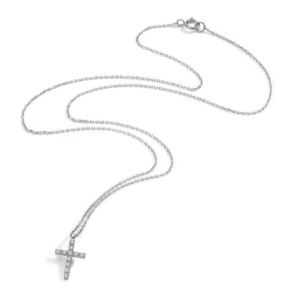 Collier Or blanc 18K Diamant 0.06 ct, 11 Pierres, w-si Croix 42 cm