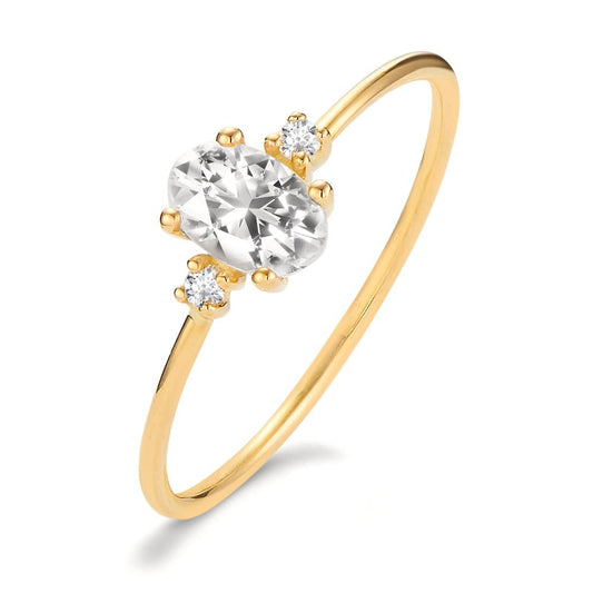 Bague Or jaune 18K Diamant 0.03 ct, 3 Pierres, w-si, Topaze blanc