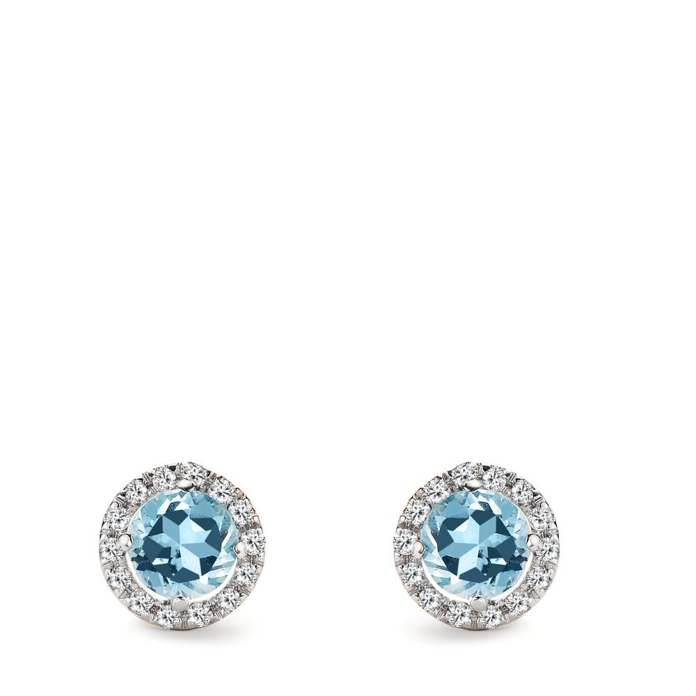 Clous d'oreilles Or blanc 18K Diamant 0.17 ct, w-si, Topaze 2 Pierres Ø7.5 mm