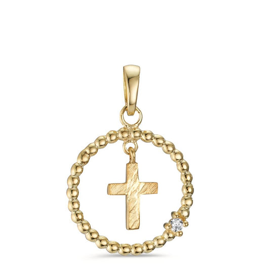 Pendentif Or jaune 9K Zircone Croix Ø14 mm