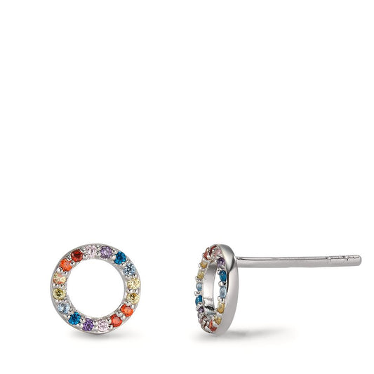 Clous d'oreilles Argent Zircone coloré Rhodié Ø7.5 mm