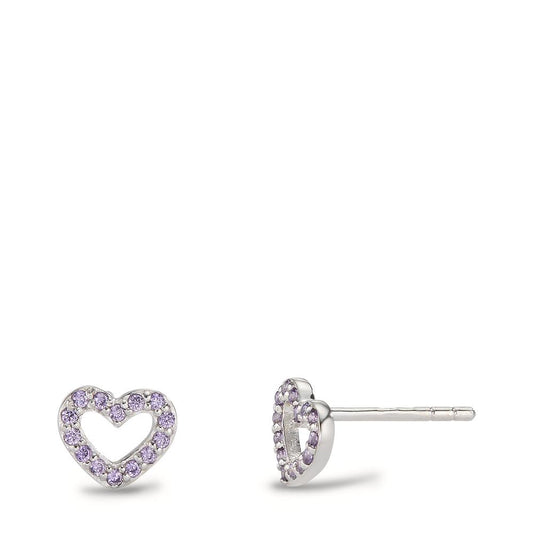 Clous d'oreilles Argent Zircone pourpre Rhodié Coeur Ø7 mm