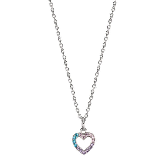 Chaînette avec pendentif Argent Zircone coloré Rhodié Coeur 36-38 cm