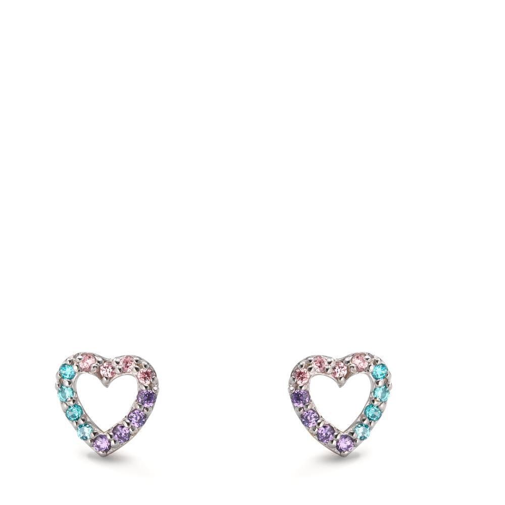 Clous d'oreilles Argent Zircone coloré Rhodié Coeur Ø5.5 mm