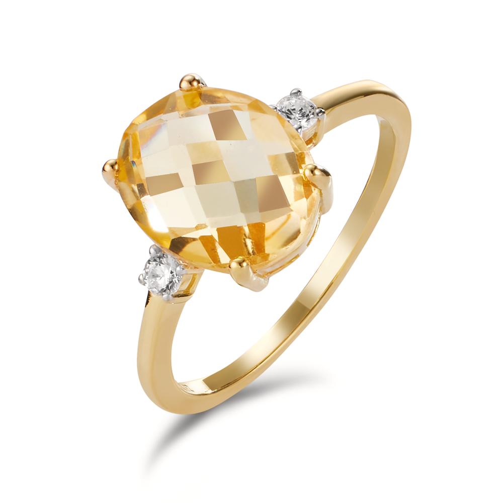 Bague Or jaune 9K Citrine, Zircone 2 Pierres