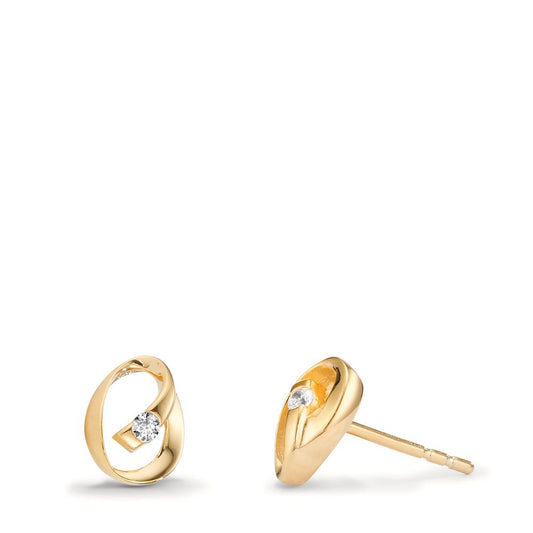 Clous d'oreilles Or jaune 9K Zircone 2 Pierres