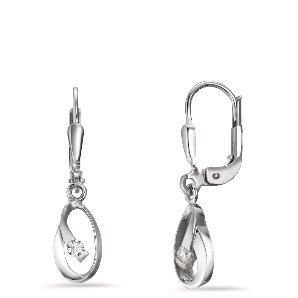 Pendant d'oreilles Or blanc 9K Zircone 2 Pierres