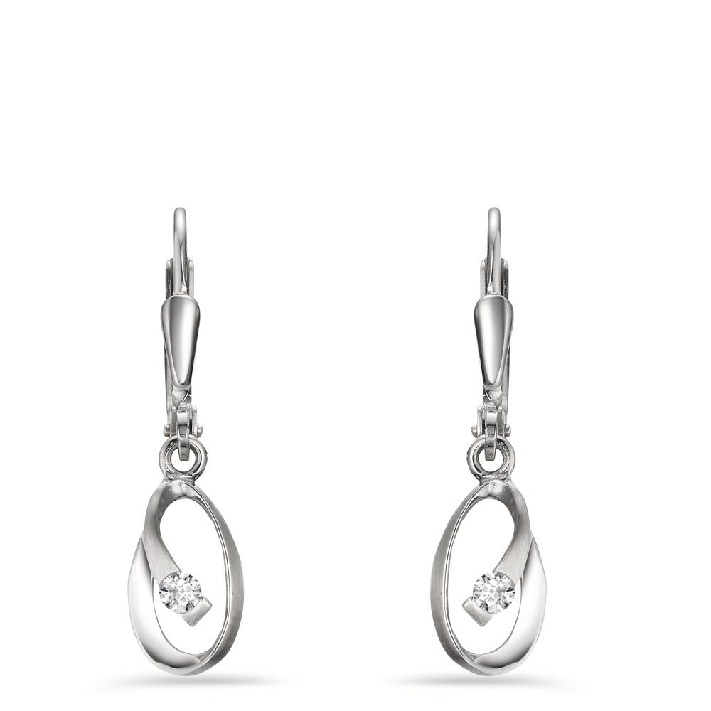 Pendant d'oreilles Or blanc 9K Zircone 2 Pierres