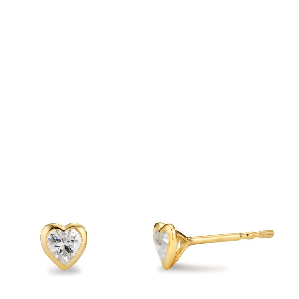 Clous d'oreilles Or jaune 9K Zircone 2 Pierres Coeur Ø5 mm